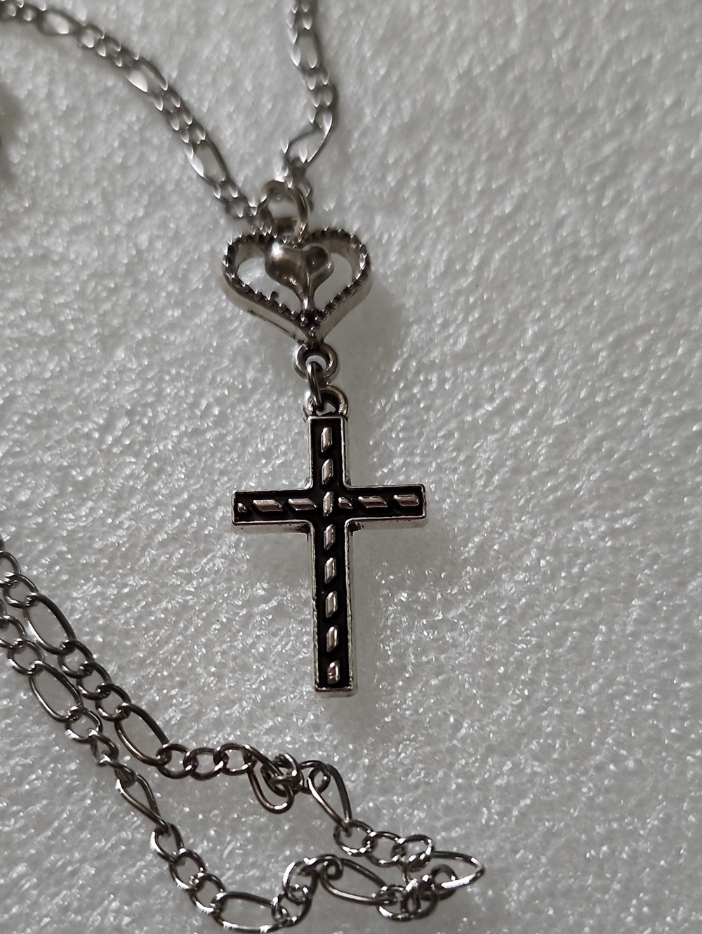 Hand Crafted Silver Cross and Heart Pendant Necklace